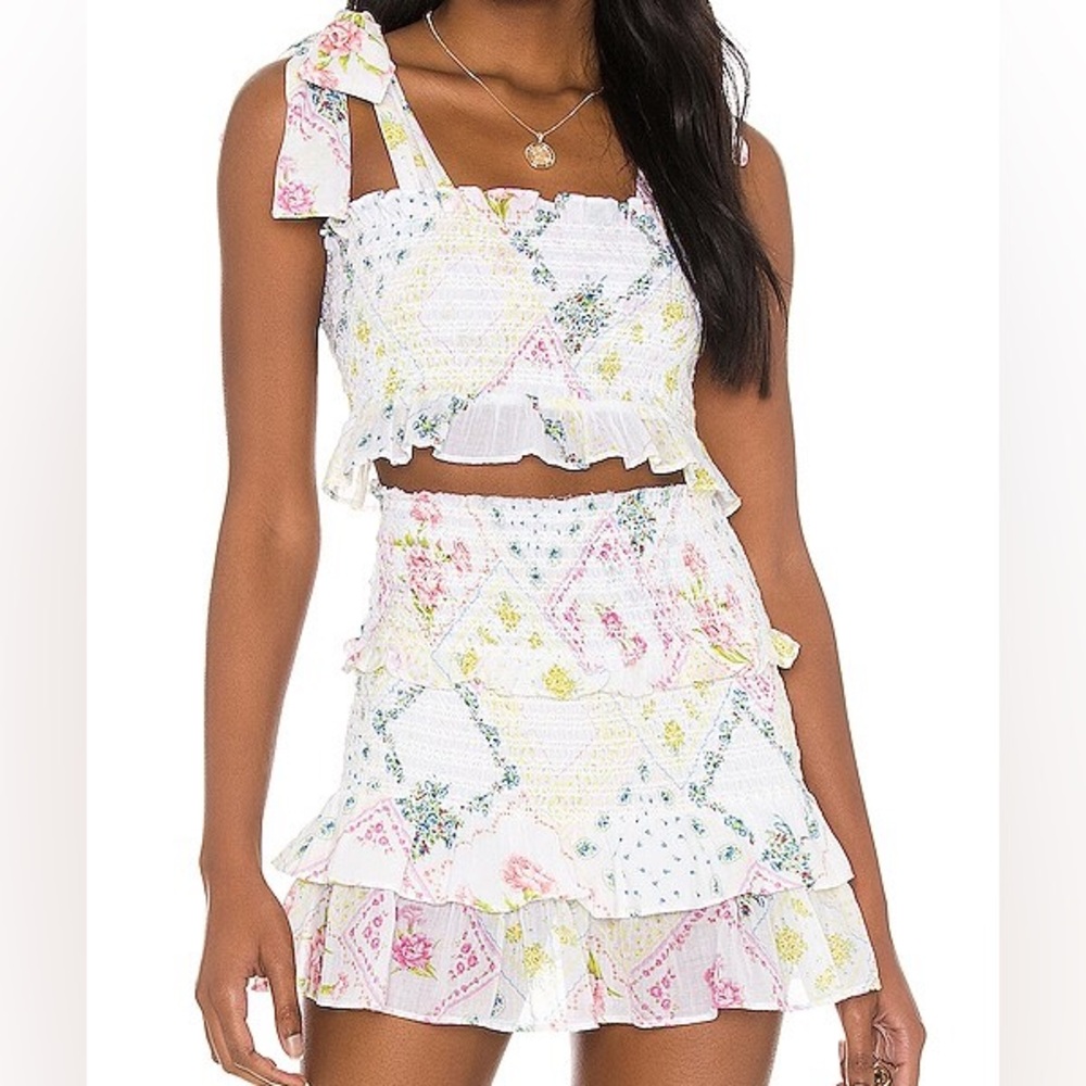 LoveShackFancy White and Pink Skirt Set